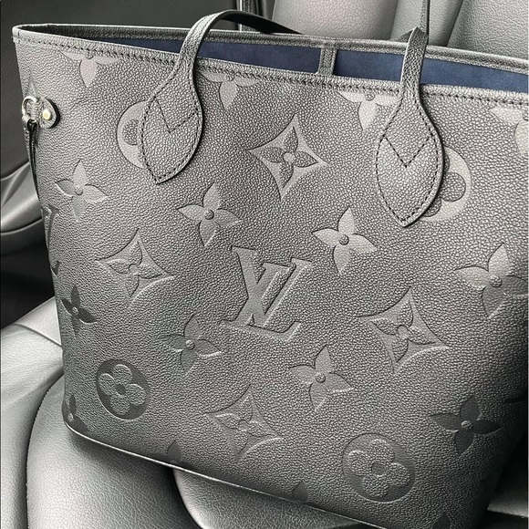 NEW Louis Vuitton NEVERFULL MM Monogram Empreinte w/ luggage tag BLACK - Picture 4 of 16